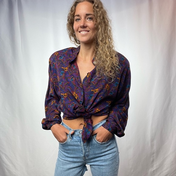 Vintage Christian Dior 80's Pattern Button Up in Purple Multi Size 8 - Picture 3 of 9